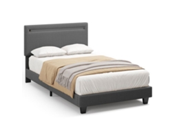 Estrutura de cama reforçada - Cabeceira estofada cinza escuro - LED regulável - 1 peça - 90 x 200 cm