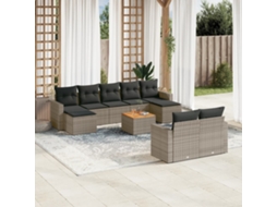 Vidaxl 10 Pcs Conjunto Sofás De Jardim C/ Almofadões Vime Pe Cinzento