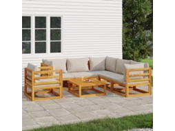 Conjunto Lounge Jardim Madeira 7 pçs C/almofadões Cinza Claro Dkd Home Decor