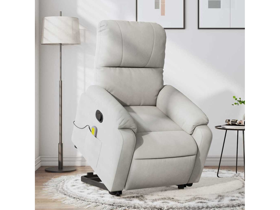 Vidaxl Poltrona Massagens Reclinável Elevatória Microfibra Cinza-claro