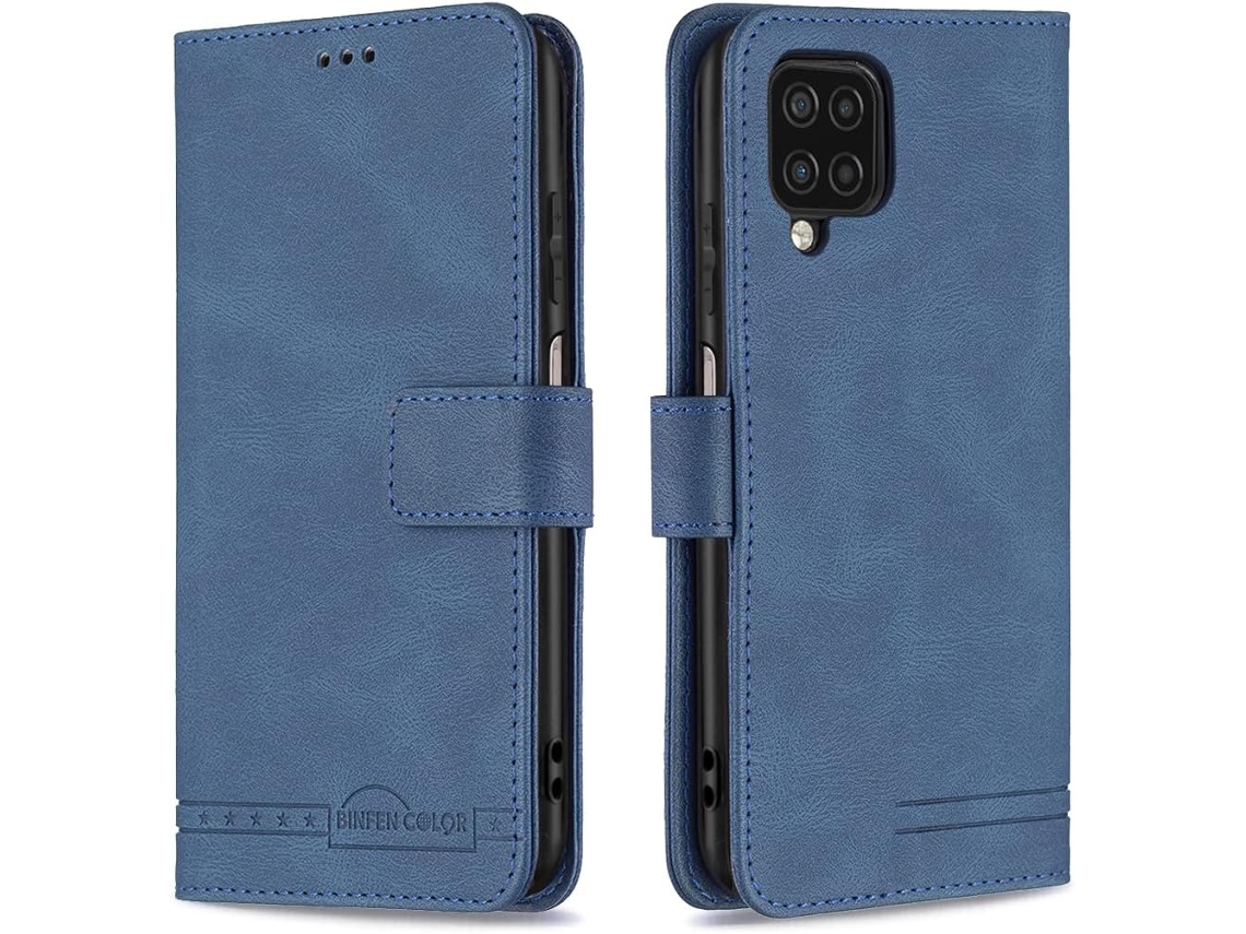 Capa Fólio Livro para Samsung Galaxy A12 HONGWE. Magnética com Porta-Cartões Azul