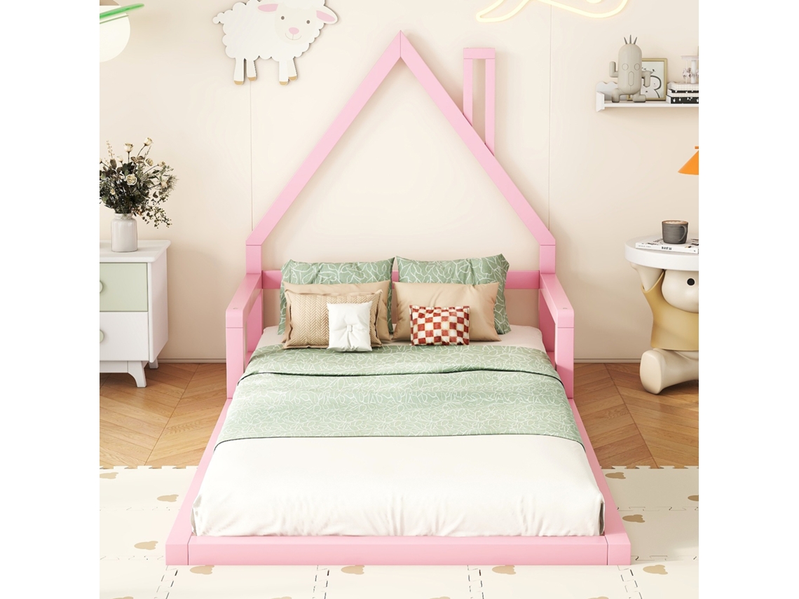 Cama Infantil 90x200 Rosa Formato Casinha Pinho
