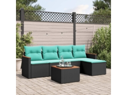 Vidaxl Conjunto De Sofá De Jardim Com 6 Peças E Almofadas Em Rattan Sintético Preto
