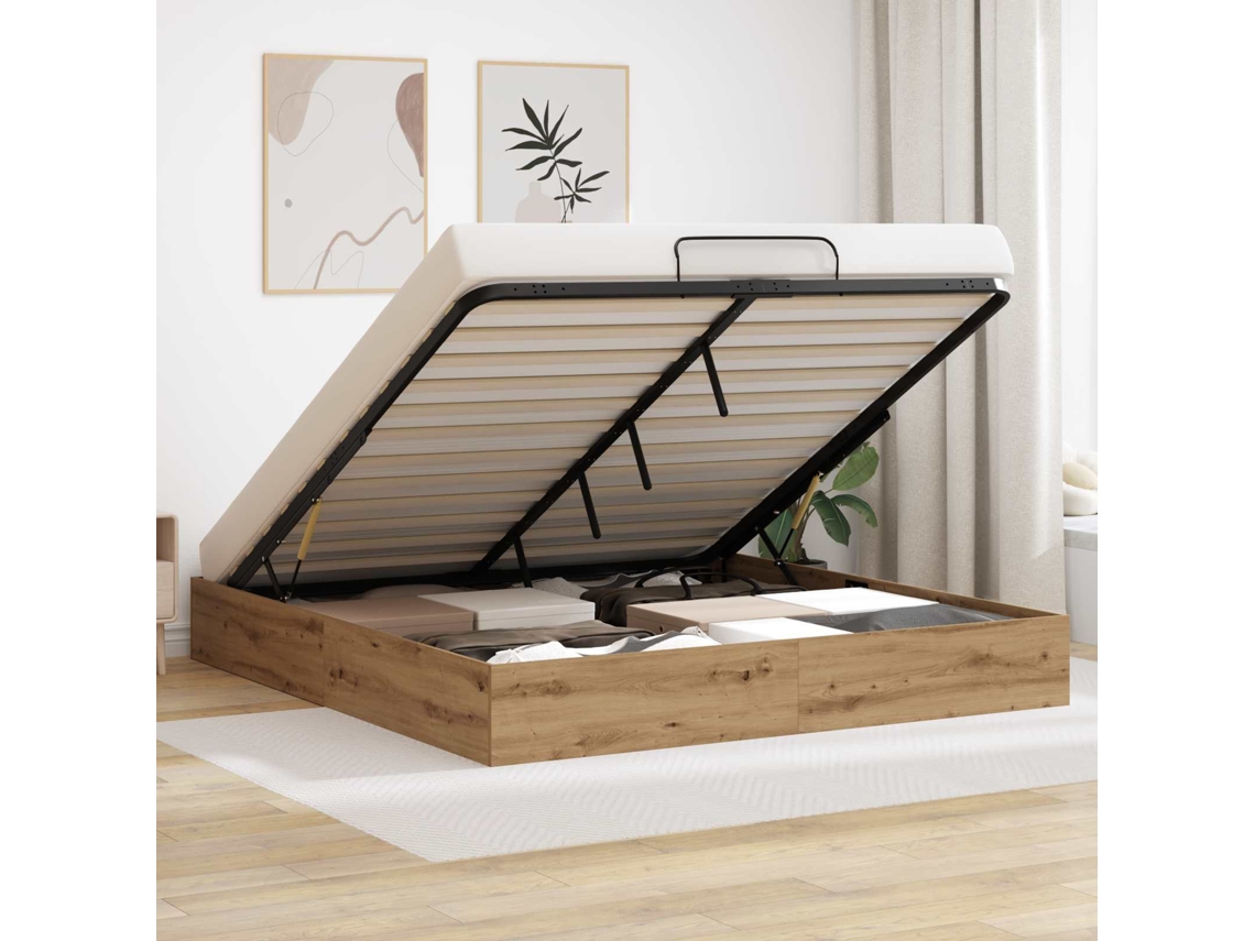 Vidaxl Estrutura De Cama Ottoman Carvalho Artesanal 203 X 180 X 25 Cm