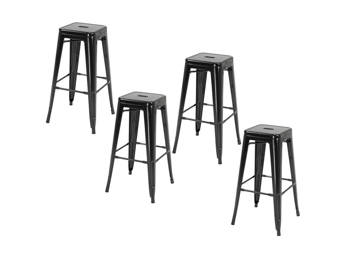 Conjunto De 4 Bancos De Bar Empilháveis Estilo Industrial Com Apoios Para Pés, Adequados Para Interiores E Exteriores 43x43x76 Cm Carga Até 120 Kg