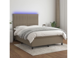 Vidaxl Cama Box Spring Colchão/led 140x200 Cm Tecido Cinza-acastanhado