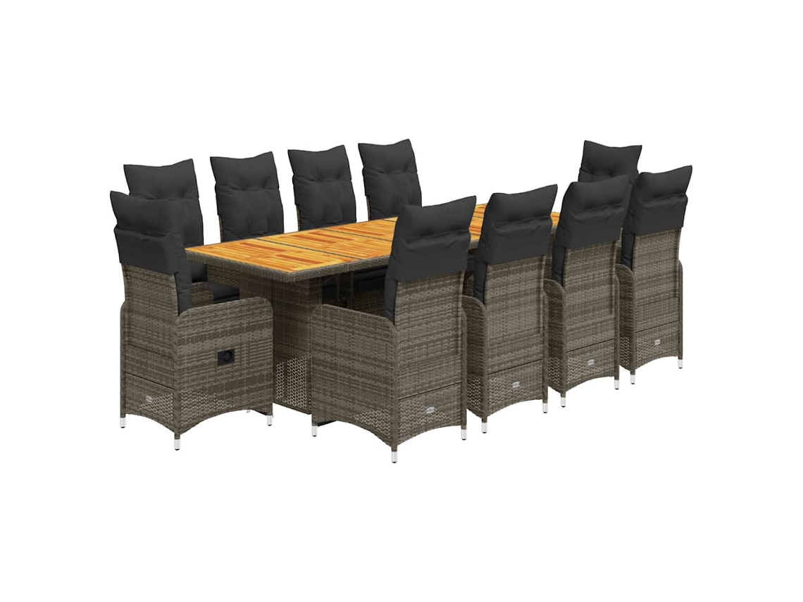 Maison Exclusive - 11 Pcs Conjunto Bistrô De Jardim C/ Almofadões Vime Pe Cinzento