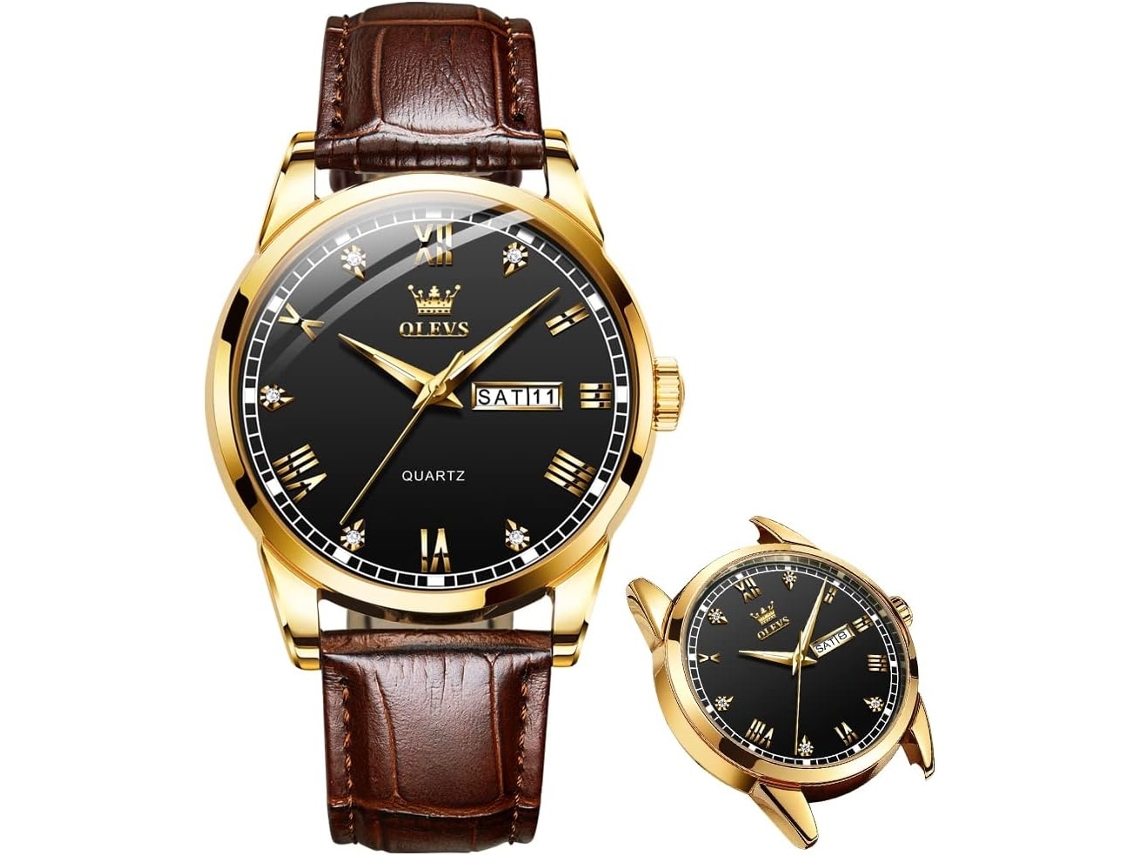 Lurelia Relógio Masculino, Movimento De Quartzo, Data/calendário, Luminoso, 39 Mm, Aço Inoxidável, Couro, Preto