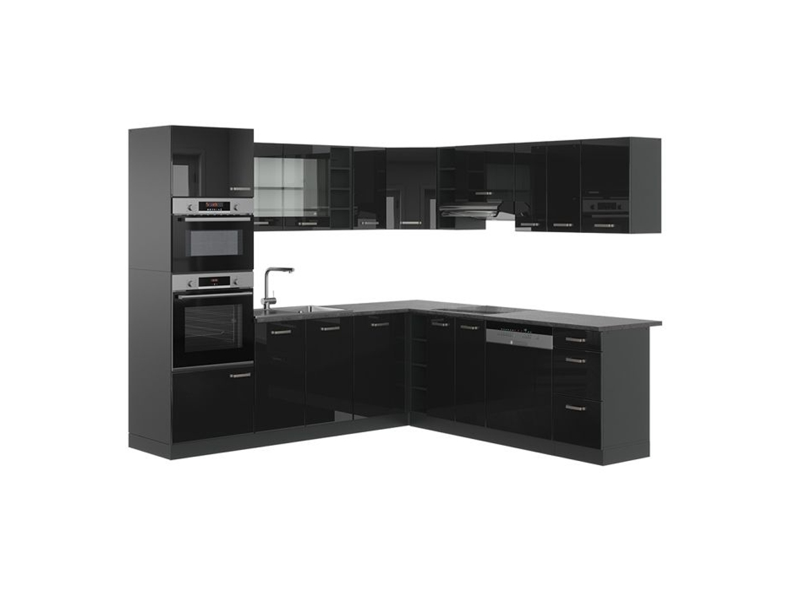 Cozinha de canto R-Line, 237 x 60 cm sem bancada, Preto brilhante/Antracite, Vicco