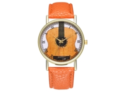 Relógio de Pulso Analógico de Dial Redondo com Movimento de Quartzo Moda Laranja