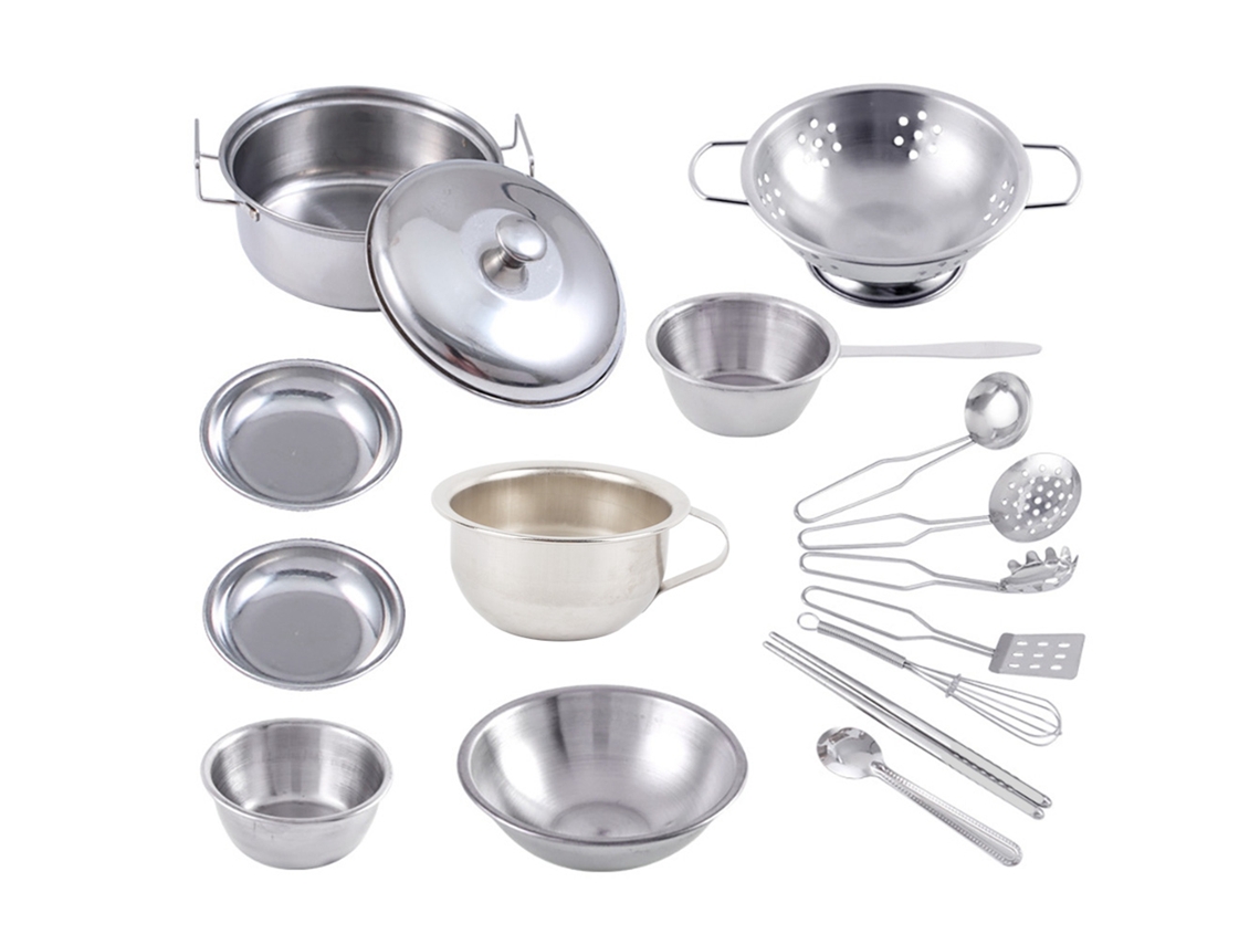 16pcs Conjunto De Brinquedos De Cozinha Infantil Em Aço Inoxidável Para Crianças Presente