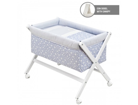 Mini Berço de madeira + dossel  Star em Azul