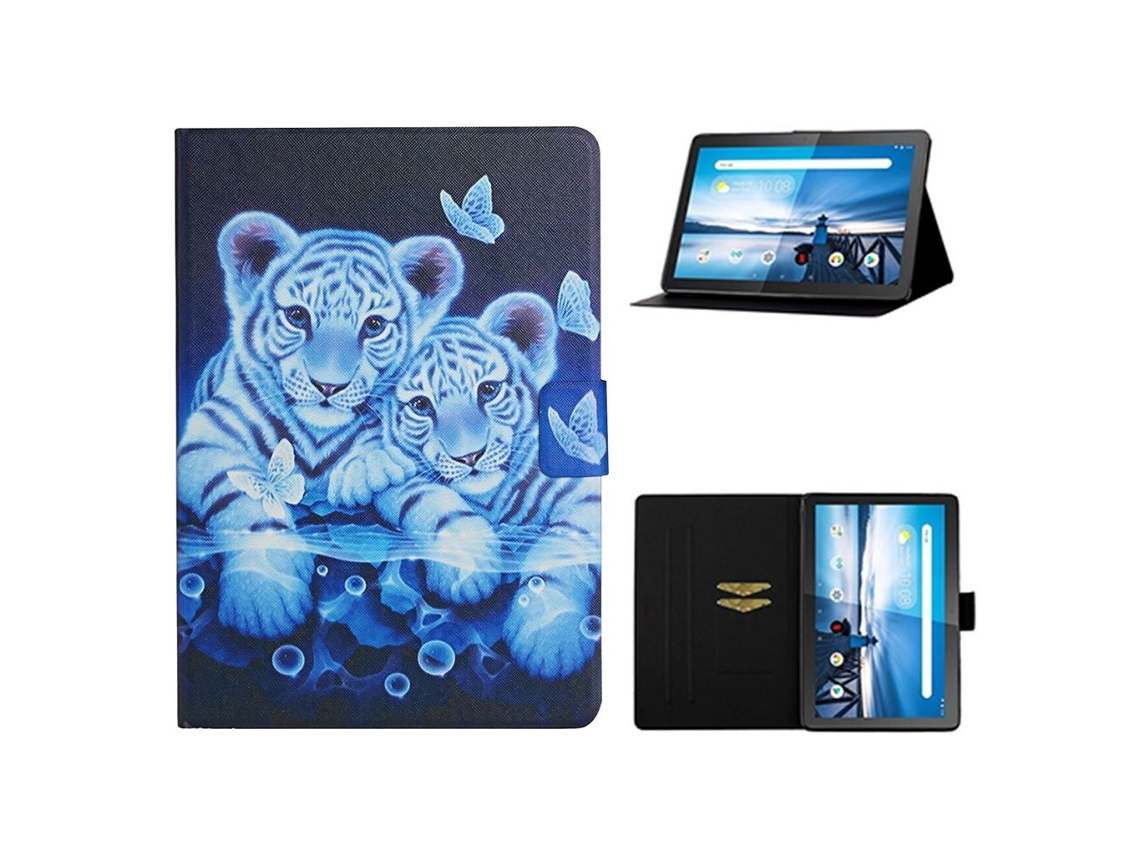 Capa De Couro Com Estampa Vibrante De Dois Tigres Para Lenovo Tab M10 Flip