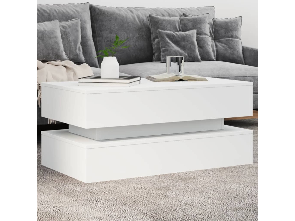 Vidaxl Mesa De Centro Com Luzes Led 90x50x40 Cm Branco