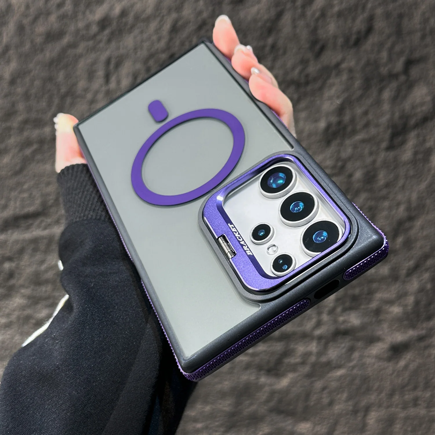 Capa Transparente Magnética À Prova De Choque Para Celular Samsung 25 Plus (roxa), Com Suporte.