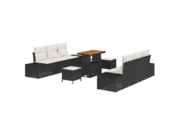 Conjunto 9 Conjunto De Sofá De Jardim Vidaxl Preto Vime Pe (239 X 62 X 85 Cm)