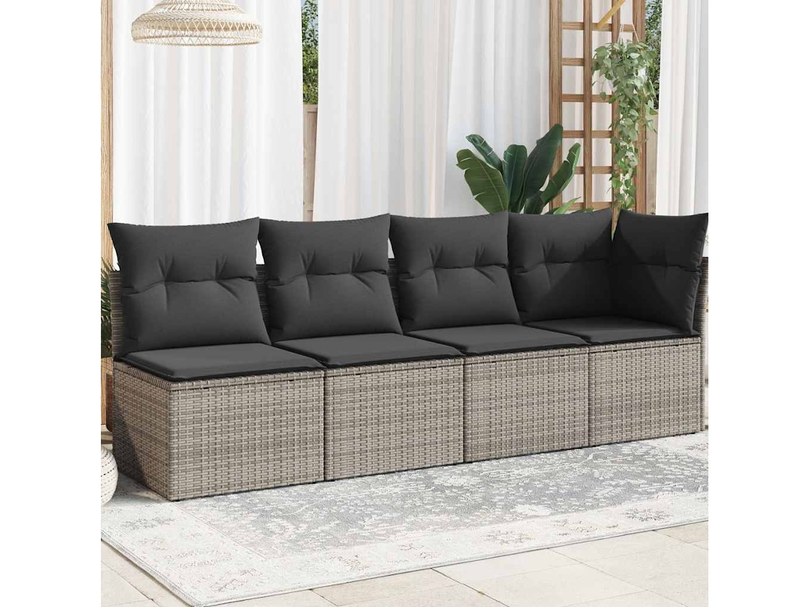 Sofá De Jardim 4 Lugares Com Almofadões Vime Pe Cinzento Dkd Home Decor