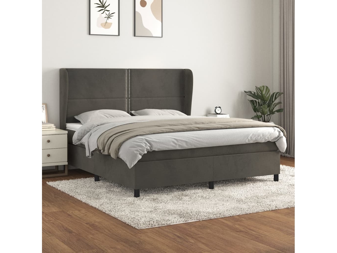 Vidaxl Cama Com Molas/colchão 160x200 Cm Veludo Cinzento-escuro