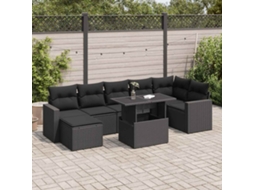 Vidaxl 8 Pcs Conjunto Sofás De Jardim Com Almofadões Vime Pe Preto