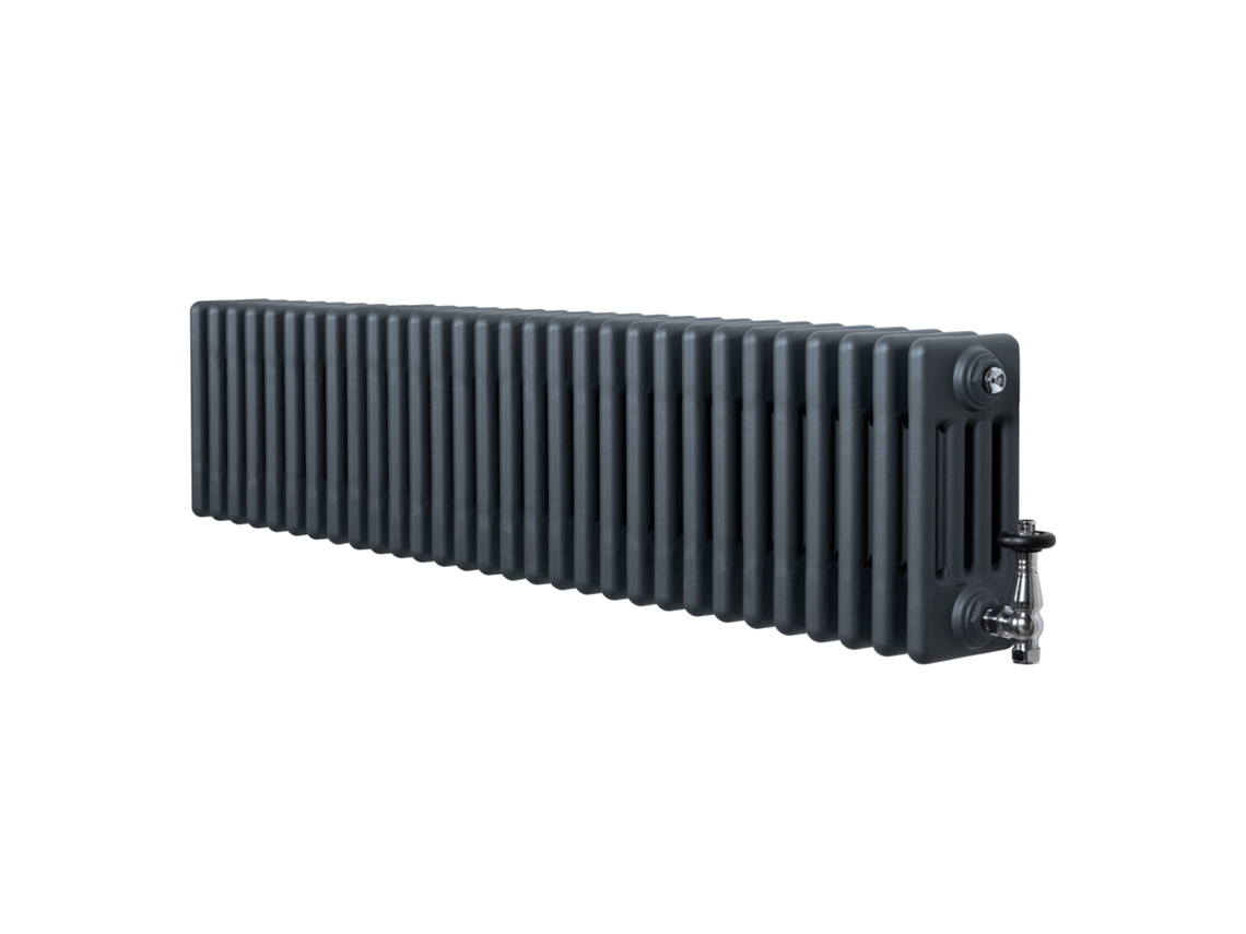 Radiador Tradicional 4 Colunas 300x1370 Mm Cinza Antracite 1519 w + Válvulas Termostáticas Cromadas – Aço Carbono,