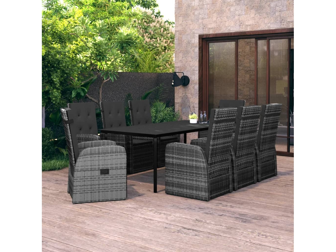 Vidaxl 9 Pcs Conjunto De Jantar Para Jardim Com Almofadões Cinza