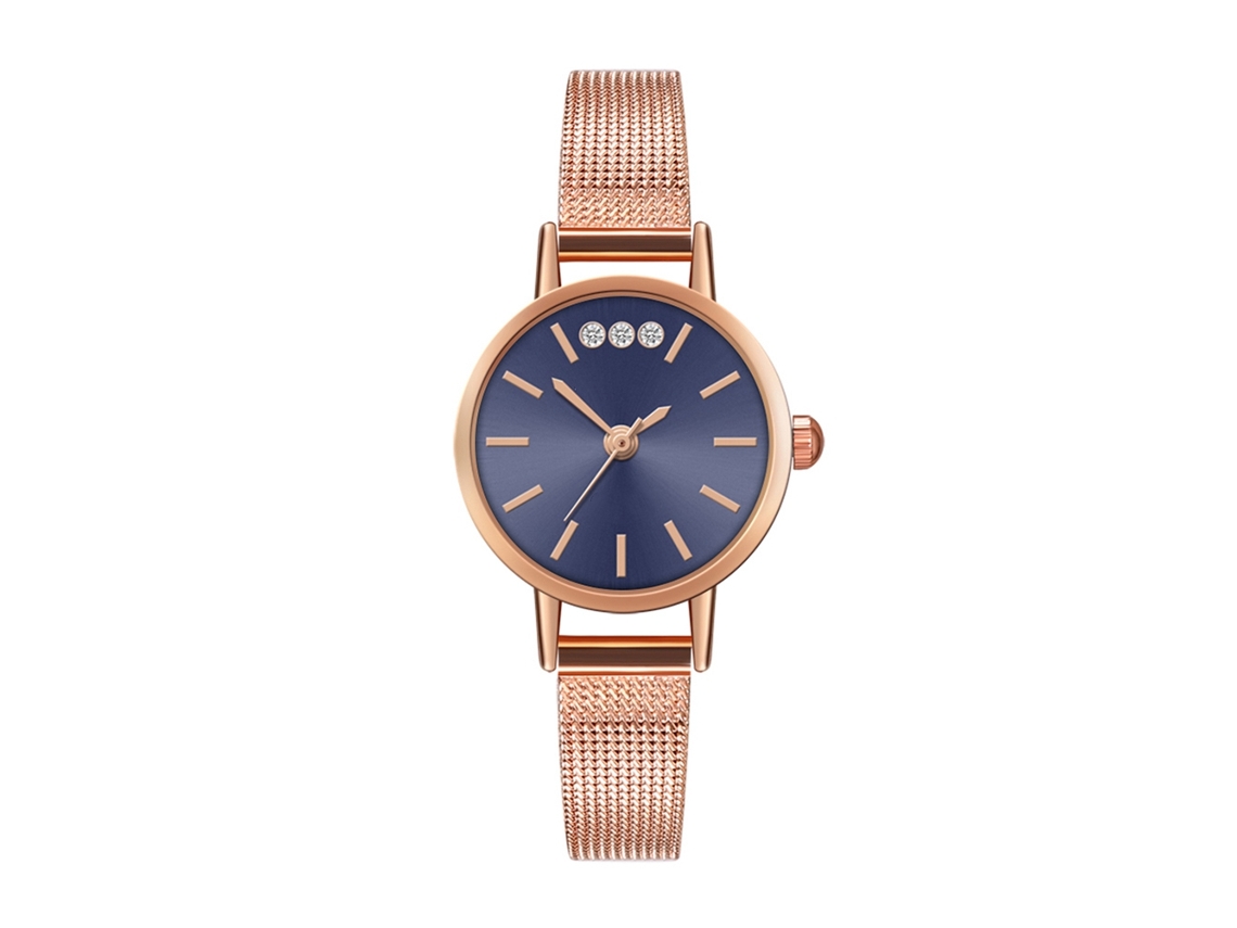 Relógio Casual de Quartzo Estilo Retro Simples Pulseira de Malha para Mulher E15 w Azul