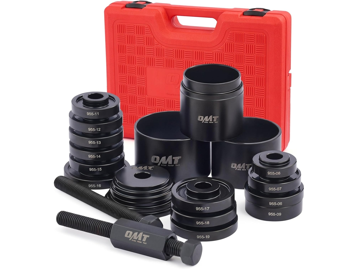 Kit de ferramentas extratoras de rolamentos de roda com 24 peças para remoção e instalação de rolamentos de roda dianteiros, com parafusos.