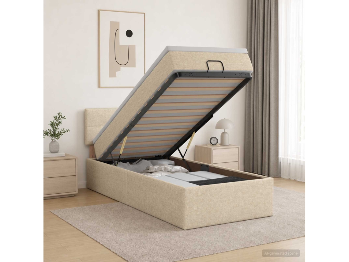 Vidaxl Cama Ottoman Com Colchão Creme 100 X 200 Cm Tecido