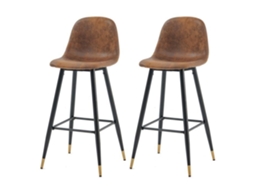 Conjunto De 2 Cadeiras De Bar Altas Assento Em Tecido De Veludo Marrom, Pés Em Metal Preto E Dourado Meubles Cosy