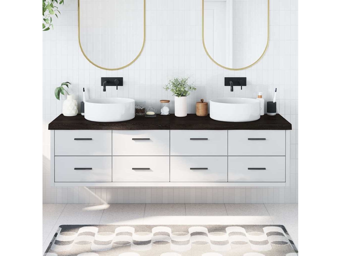 Vidaxl Bancada P/ Wc 200x60x(2-6)cm Madeira Tratada Maciça Castanho