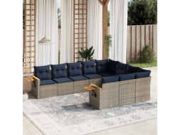 Vidaxl 10 Pcs Conjunto Sofás P/ Jardim C/ Almofadões Vime Pe Cinzento