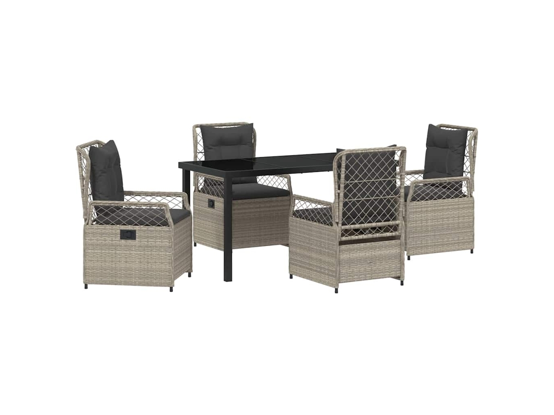 Conjunto Jantar para Jardim 5 Peças Cinzento Claro Vime Pe MAISON EXCLUSIVE