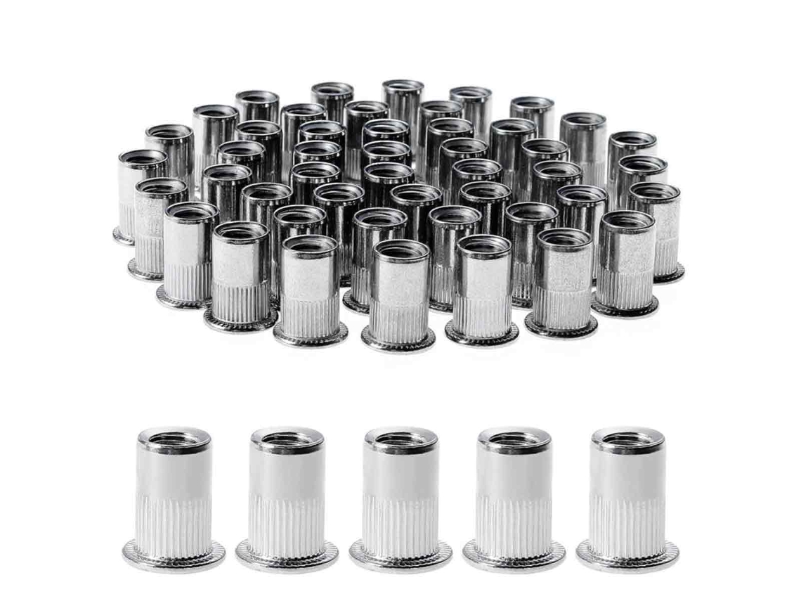 Pacote Com 100 Porcas Rebite M8, Em Aço Inoxidável, Com Cabeça Plana (14x18mm), Adequadas Para Inserções Roscadas Em Metal E Plástico.