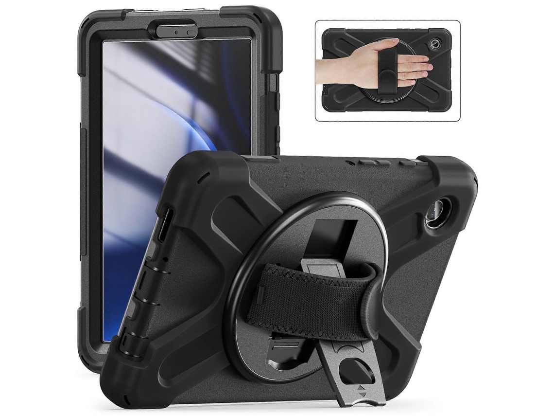 Capa para Samsung Galaxy Tab A9, capa com suporte giratório e alça de silicone preta, Hengrongshen