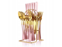 Configuração De 24 Peças De Louça Em Aço Inoxidável, Cor Rosa Dourado Fosco, Para 6 Pessoas