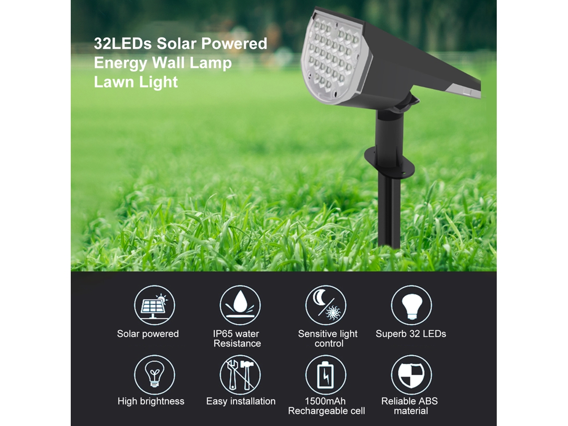2pcs Luz Solar Parede Jardim 32 LEDs IP65 | S/MARCA