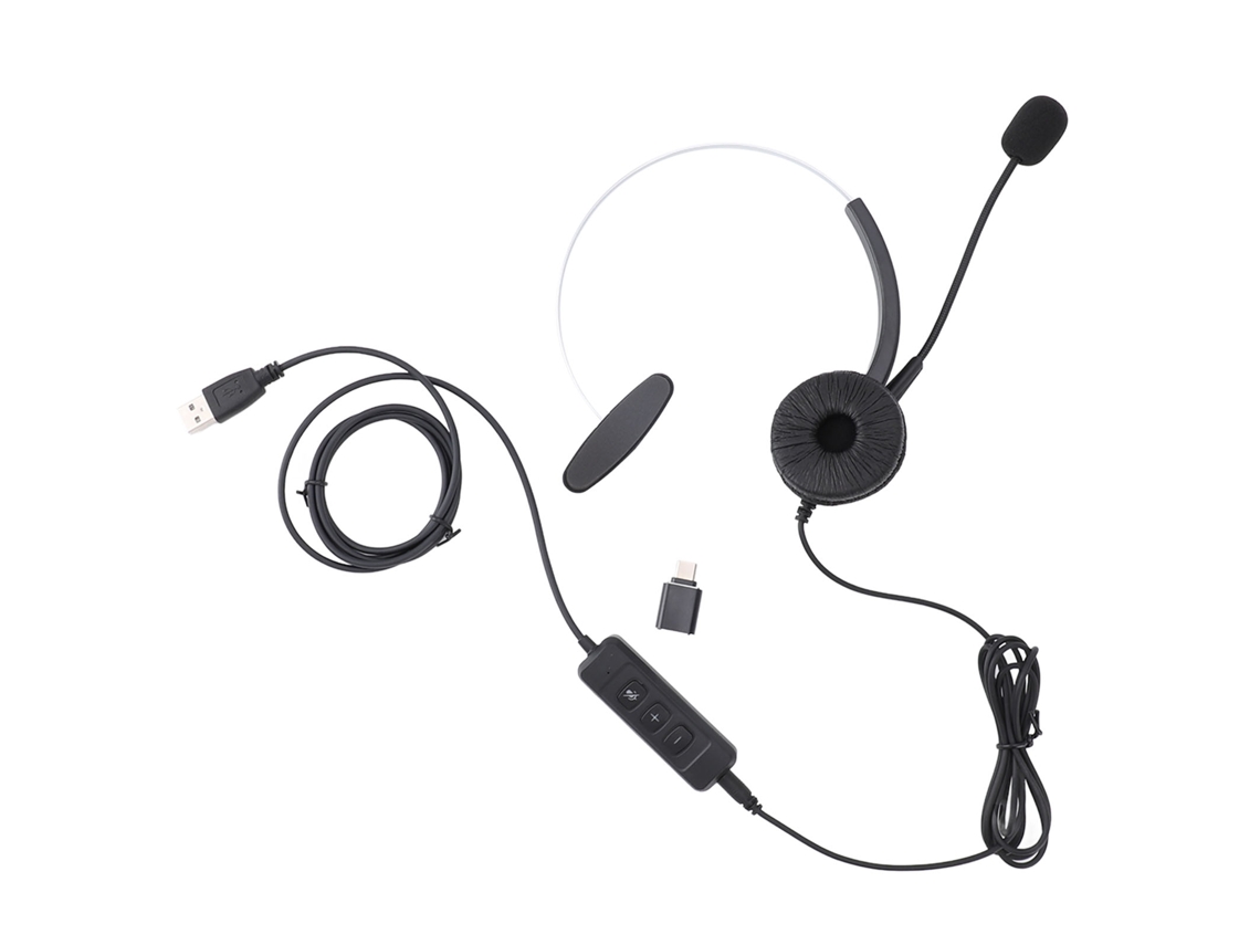 Fone De Ouvido Usb Mono Com Microfone E Adaptador Usb-c
