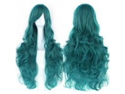 Peruca De Cabelo Encaracolada Cosplay 80cm Com Franja - Verde - Eifson