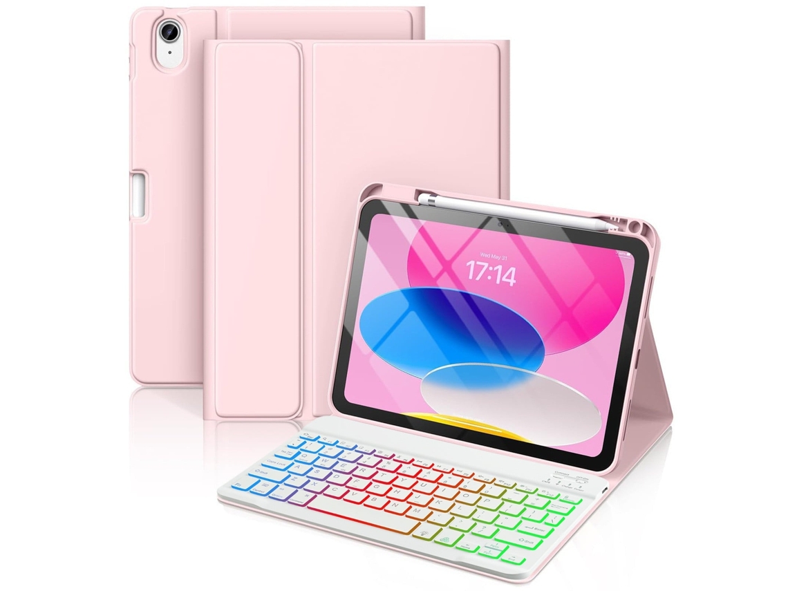 Capa Com Teclado Para Tablet Lurelia, Para I Pad Pro 11, Porta-lápis Estiloso E Com Retroiluminação Rgb (2024, Rosa, Teclado Bluetooth