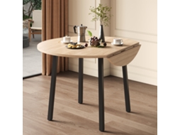Mesa De Jantar Dobrável, 100x100cm, Redonda, Para 2 A 4 Pessoas, Pés De Metal, Tampo Articulado, Ideal Para Apartamentos Pequenos, Cor Carvalho.