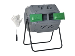 Compostor de jardim de resíduos, câmara dupla, 160 L, aço e PP, cinza S/MARCA