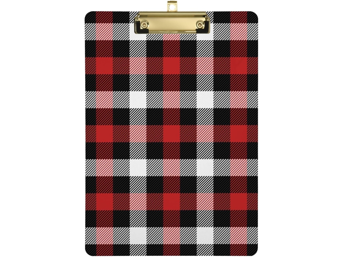 Prancheta Dupla com Estampa Xadrez Preta e Vermelha Furo Padrão Inquebrável Softball 31,8 X 22,9 0,3 Cm