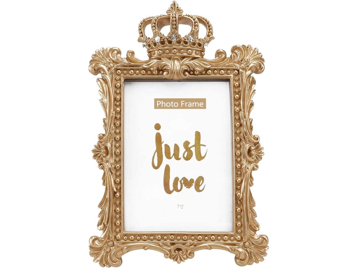 Porta Retratos Decorativo Resina Dourada Estilo Retrô Europeu Coroa Esculpida Strass Elegante Decoração Jantar GOKOCO