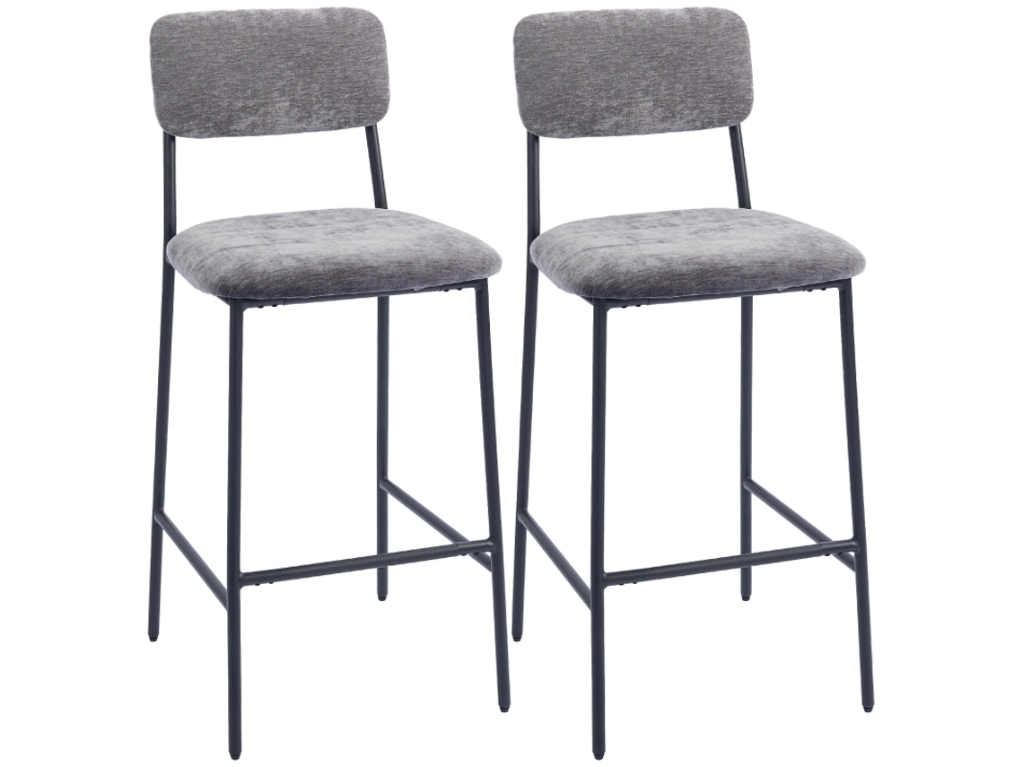 Conjunto 2 Banquetas Altas Estofadas Tecido Aço Cinza