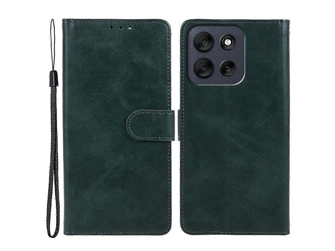 Capa Tkdaddy Para Motorola Moto G56 5g, Capa Tipo Carteira De Couro Sintético Com Textura De Bezerro E Alça De Pulso, Verde Meia-noite