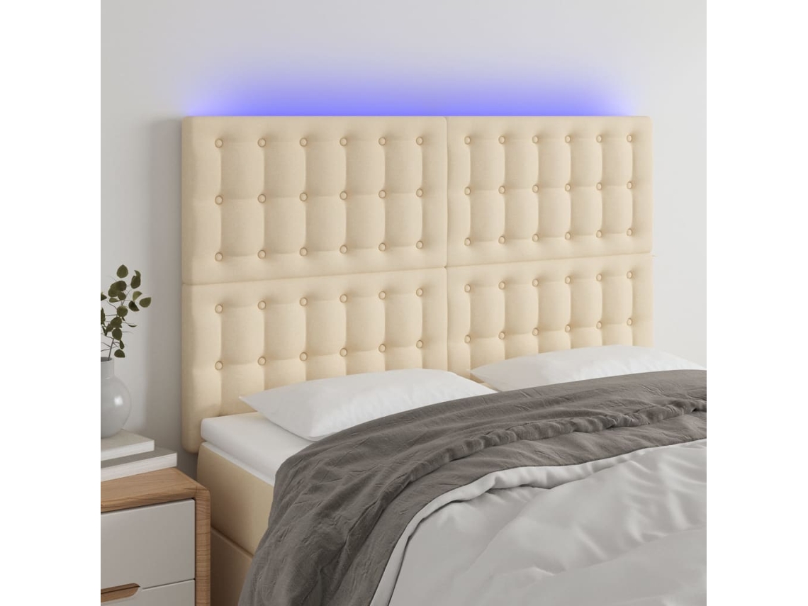 Cabeceira Cama C/ Led Tecido 144x5x118/128 Cm Crème