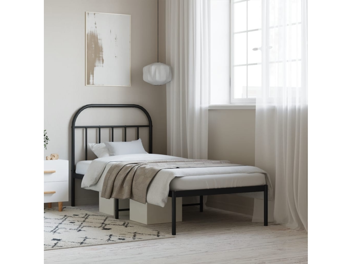 Estrutura De Cama Com Cabeceira 90x200 Cm Metal Preto