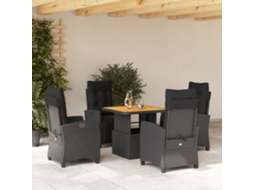 Vidaxl 5 Pcs Conjunto De Jantar P/ Jardim C/ Almofadões Vime Pe Preto