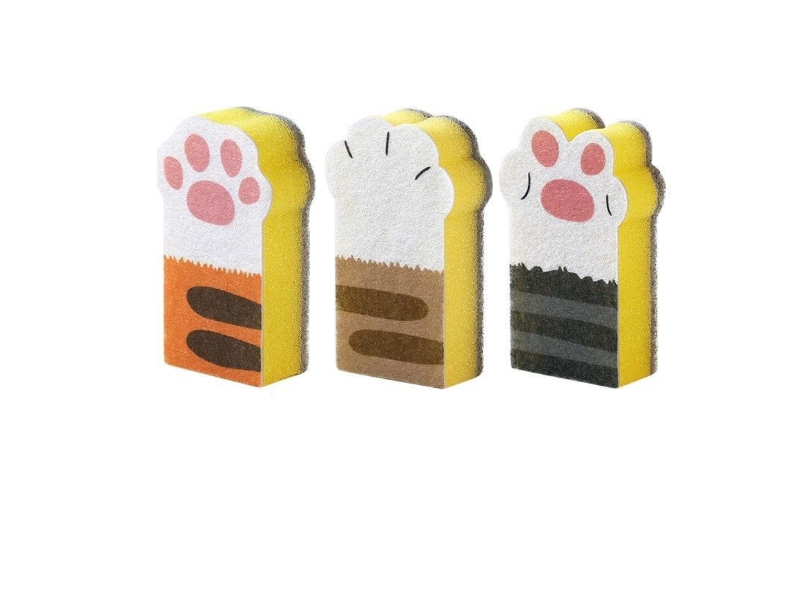 Escova de cozinha, esponja, garra de gato, 3 peças, para limpeza | S/MARCA