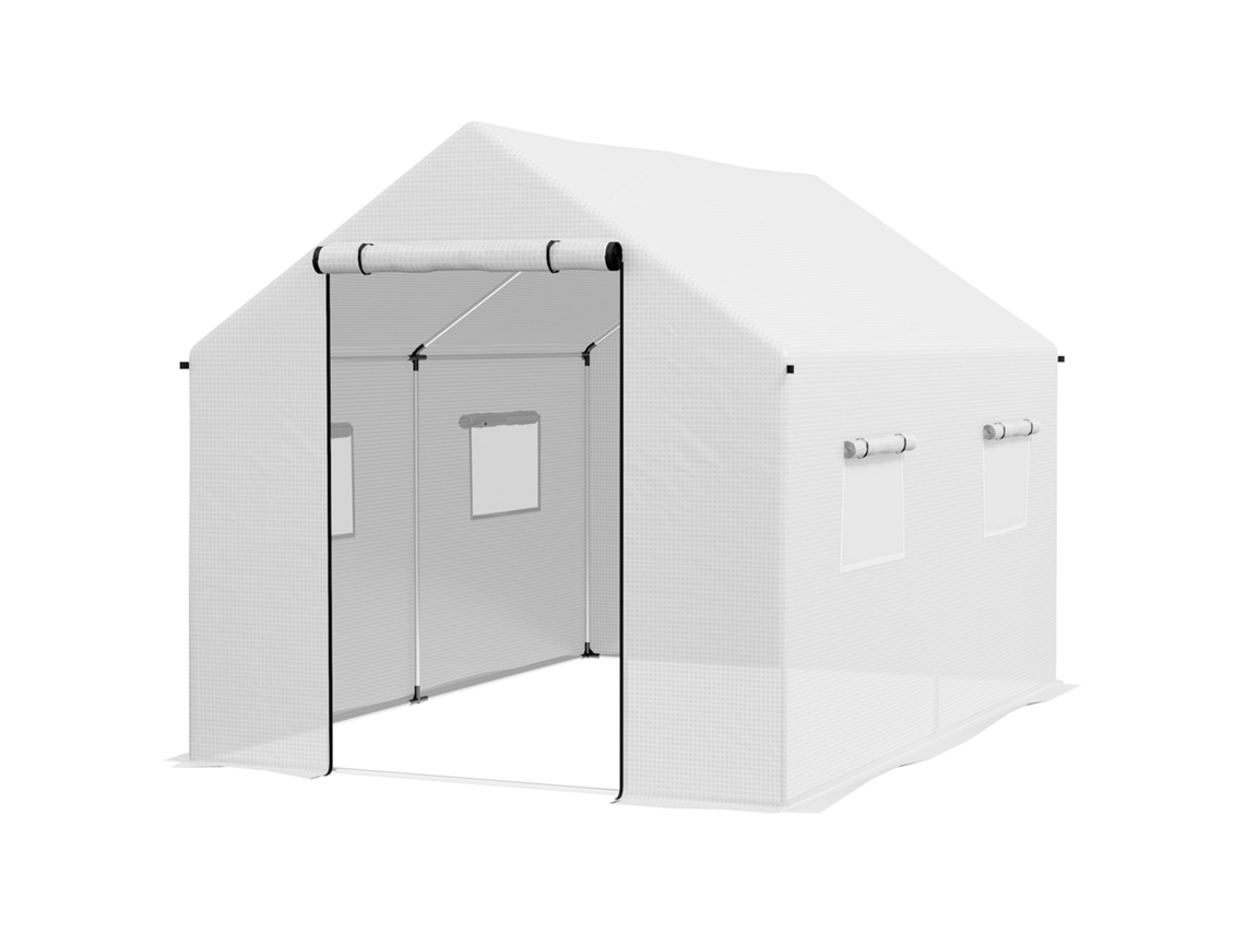 Estufa Túnel 2x3m 6m² Com Porta Enrolar E Janelas, Aço Pe Branco